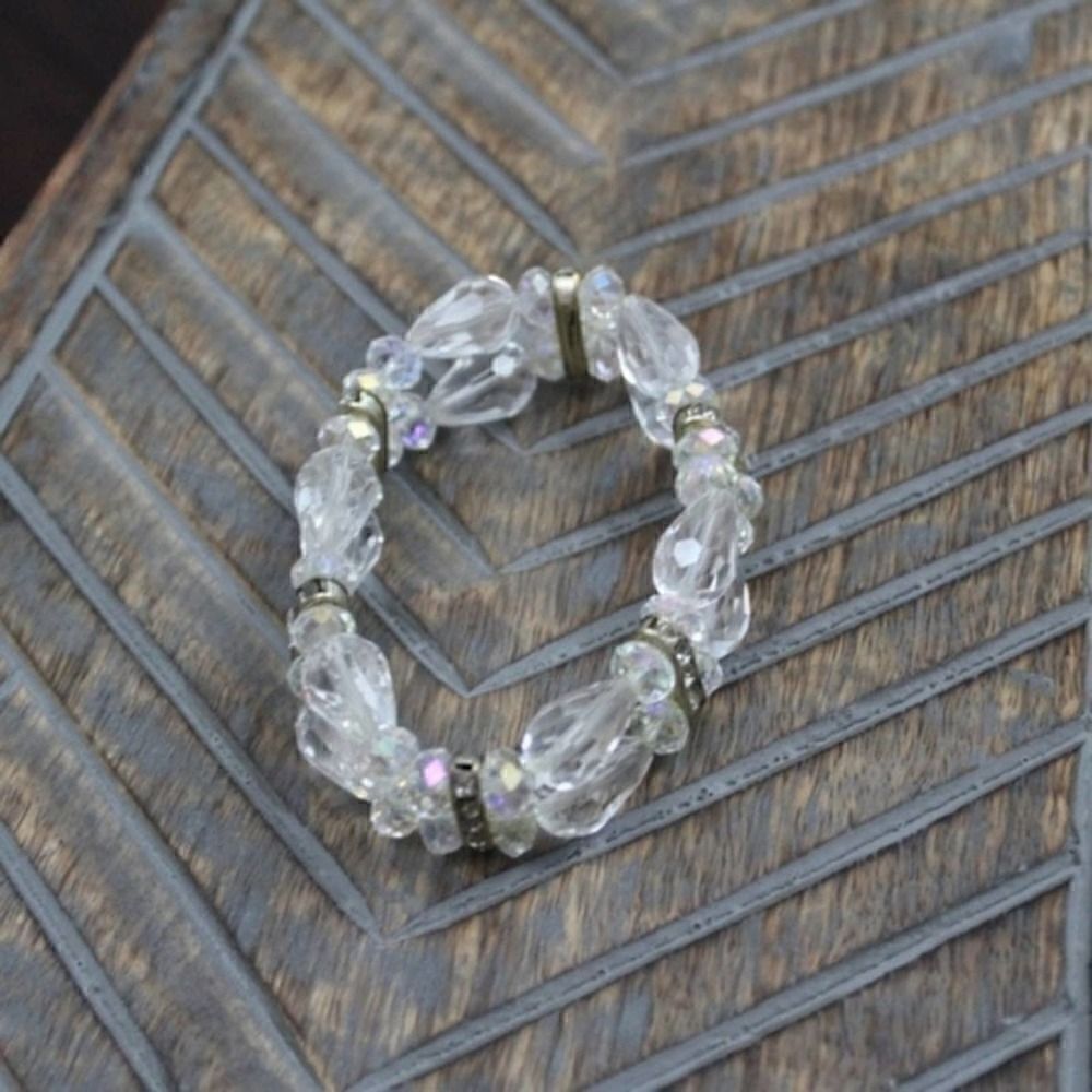 Beaded Clear & Silver Rhinestone Stretch Bracelet
